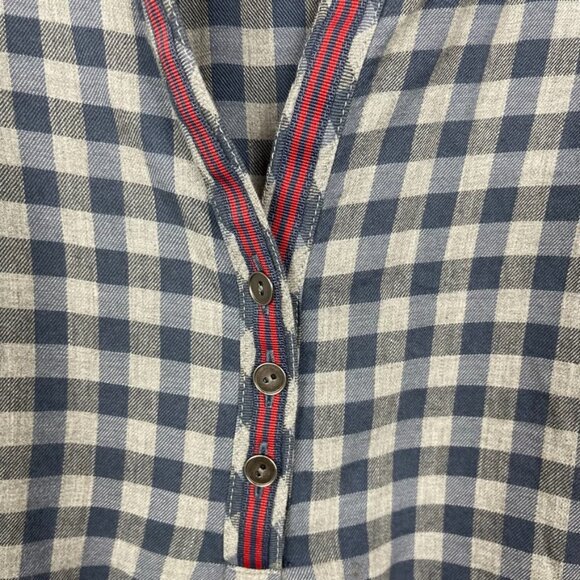 J. JIll flannel pullover tunic top shirt gingham check henley blue gray large - Picture 3 of 6